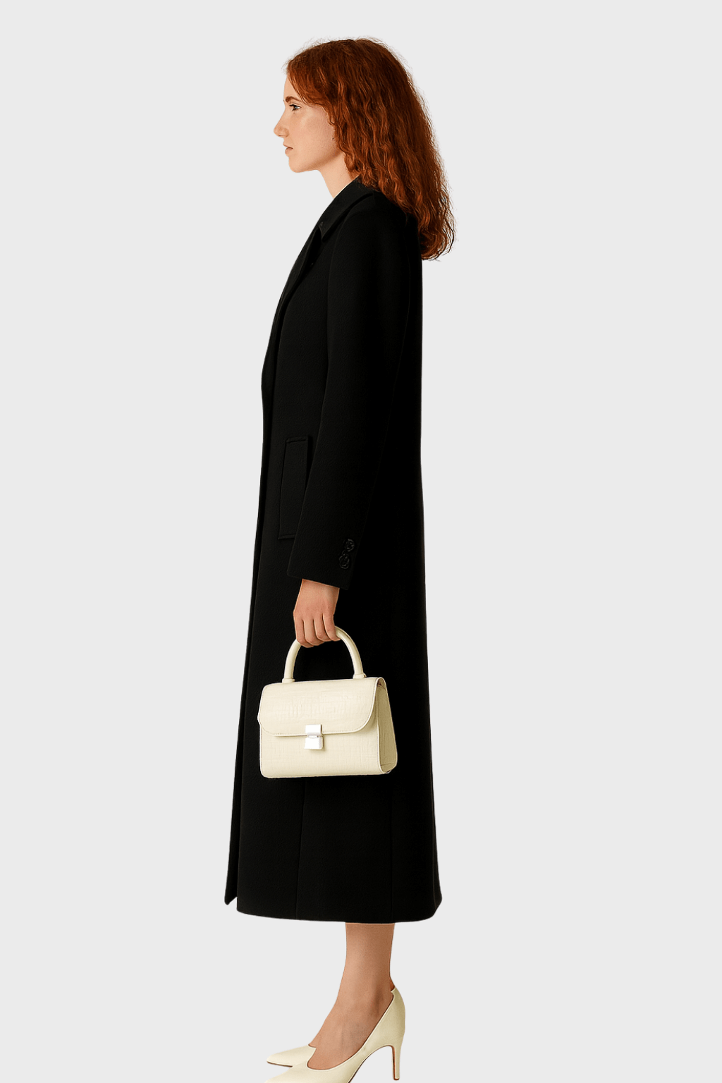 Classic Black Wool Double Breasted Long Coat