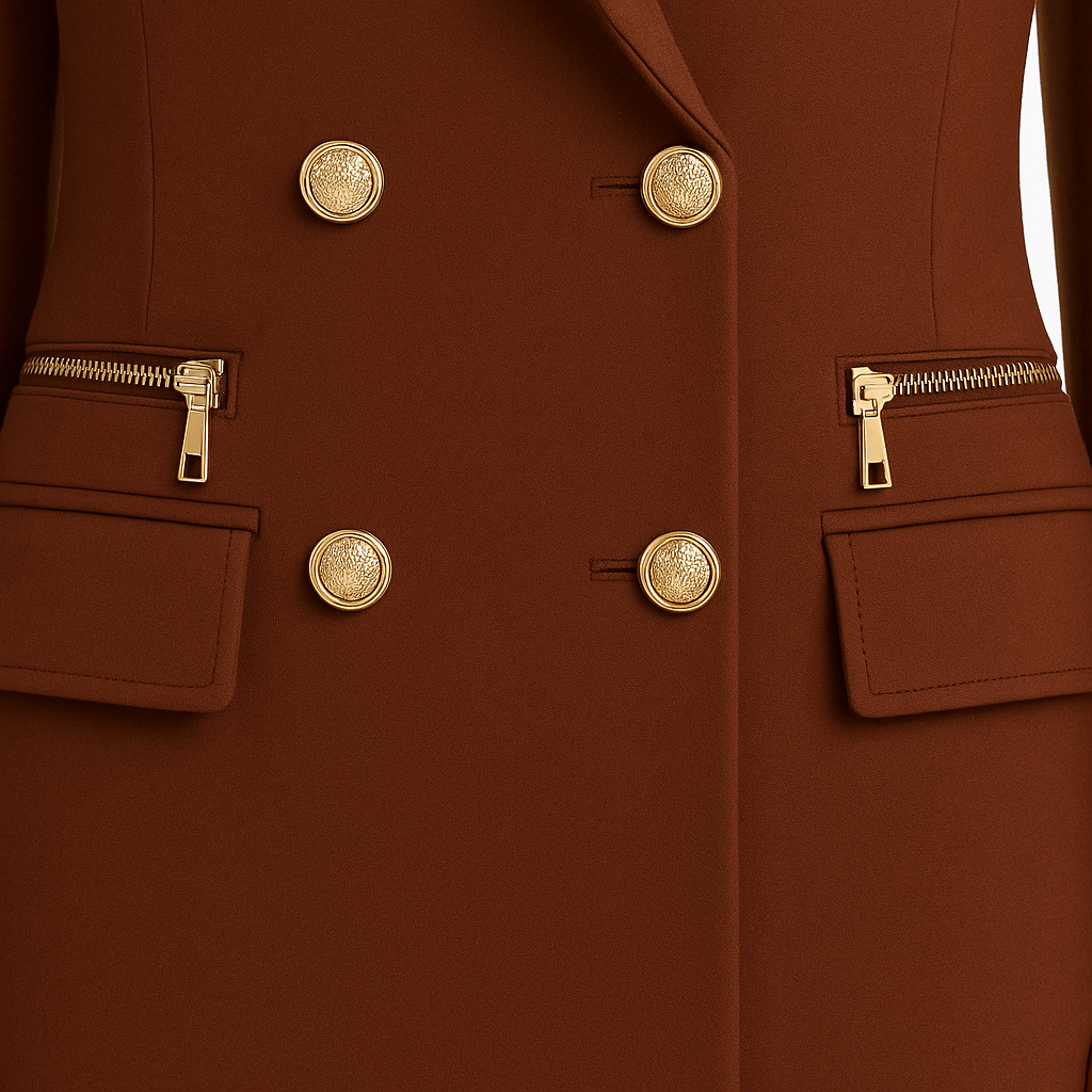 Classic Brown Long Double Breasted Wool Coat