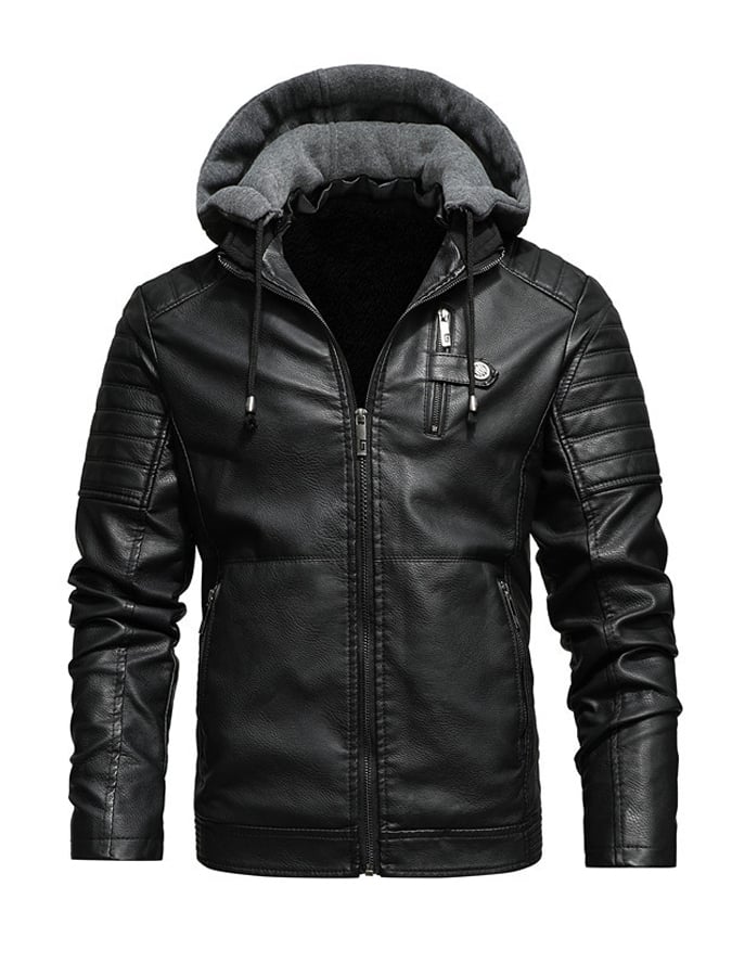 François | Hooded Faux-Leather Zip Jacket with Lined Interior