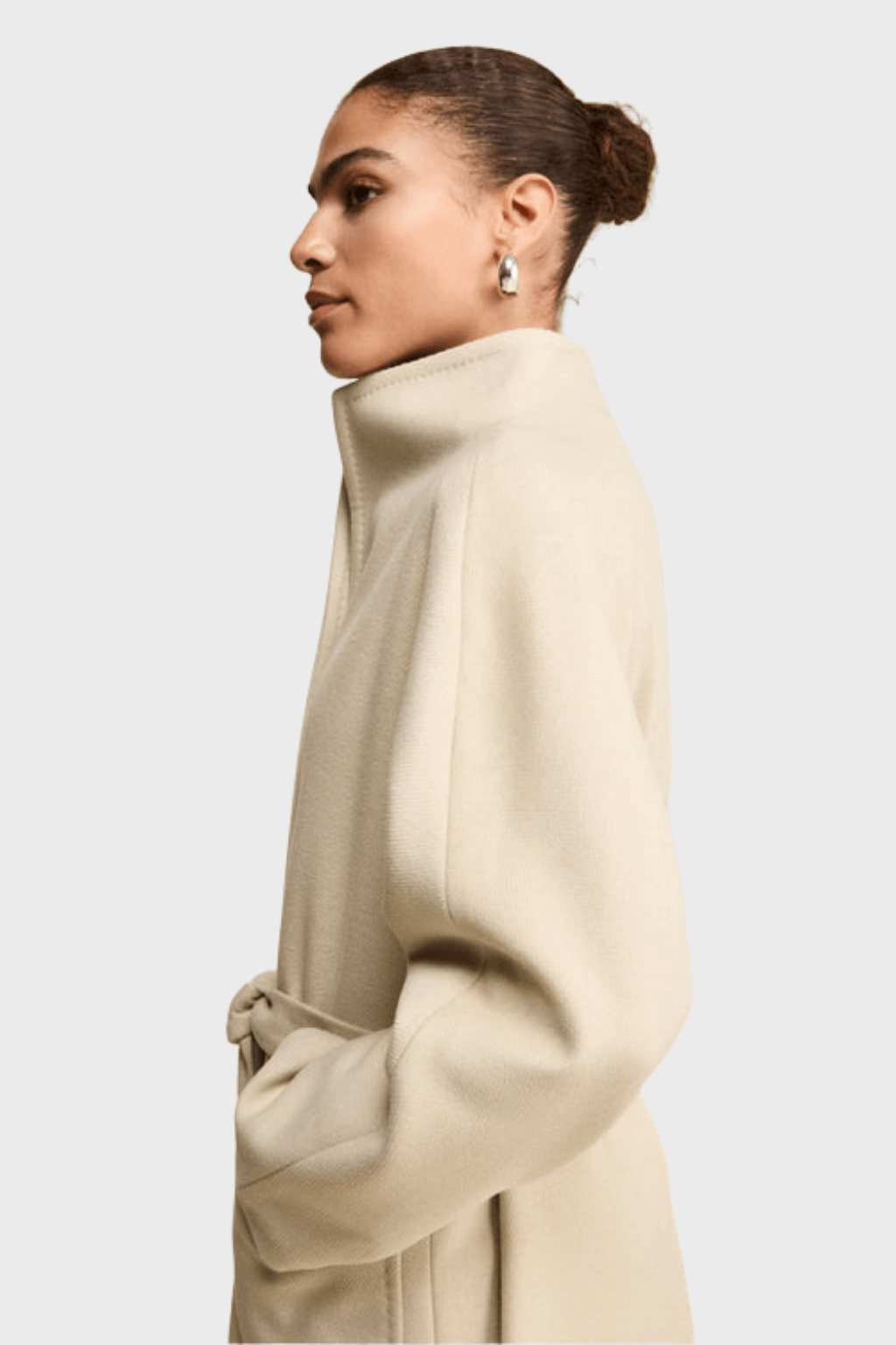 Long Lined Belted Beige Wool Coat