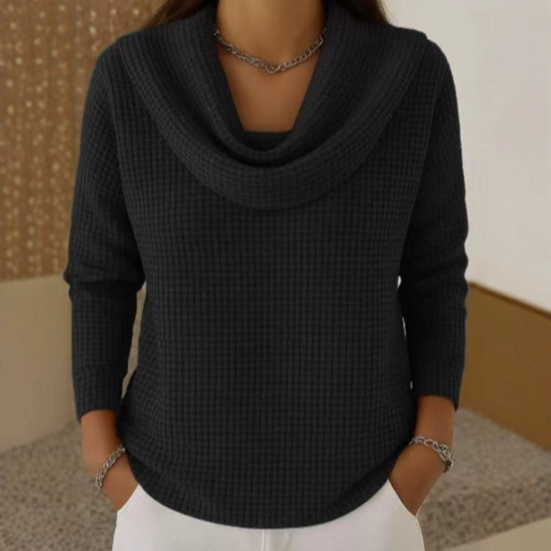 Amber | Cozy Waffle Knit with Elegant Cowl Neck