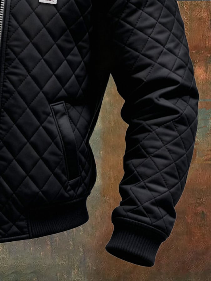 Julien | Black Quilted Jacket with Leather Shoulders