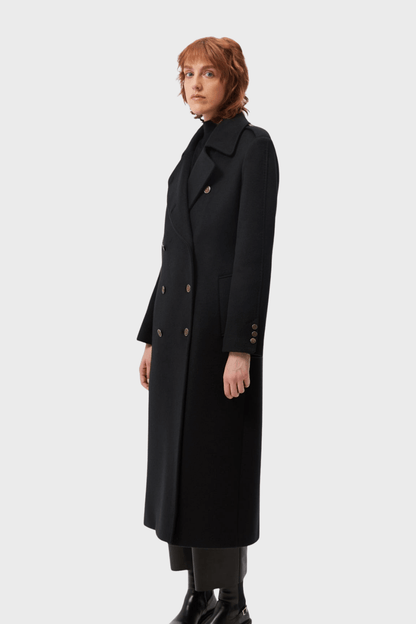 Black Wool Elegant Double Breasted Long Coat