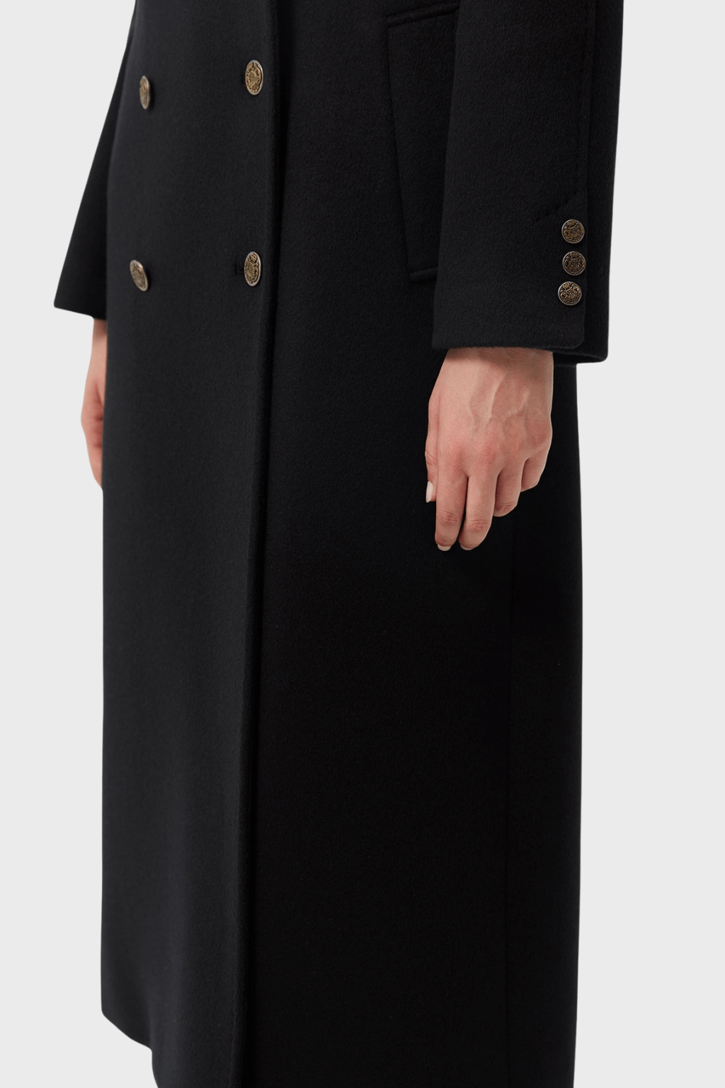 Black Wool Elegant Double Breasted Long Coat