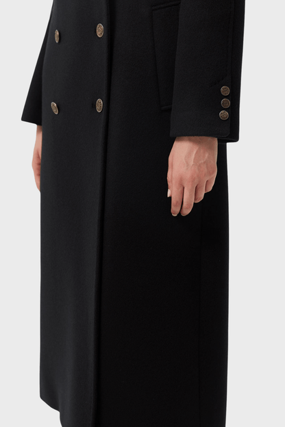 Black Wool Elegant Double Breasted Long Coat