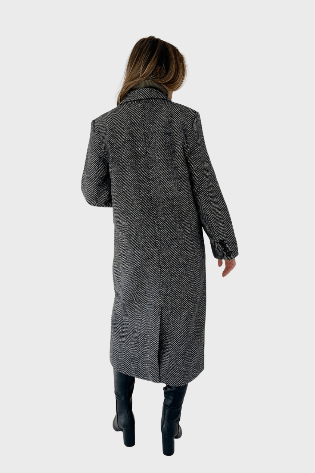 Black and White Double-Breasted Wool Coat