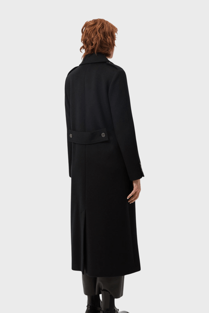 Black Wool Elegant Double Breasted Long Coat