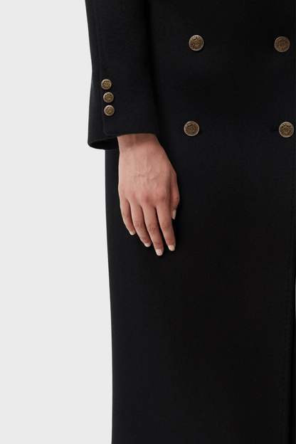 Classic Black Wool Double Breasted Long Coat