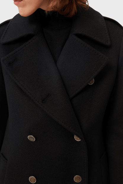 Black Wool Elegant Double Breasted Long Coat