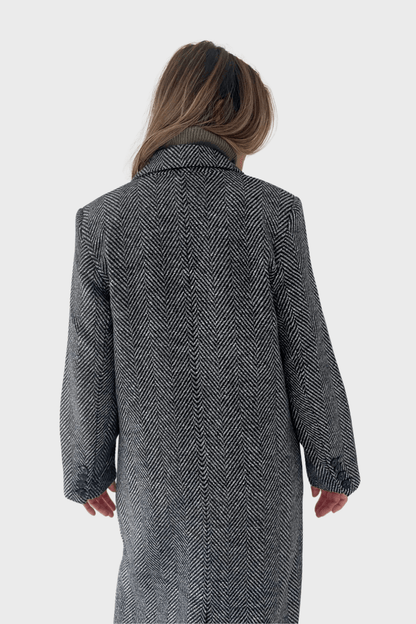 Black and White Double-Breasted Wool Coat
