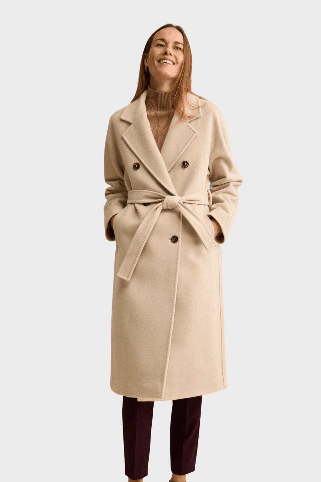 Double Breasted Beige Wool Coat