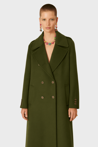 Green Wool Long Double Breasted Coat
