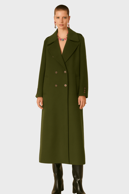 Green Wool Long Double Breasted Coat
