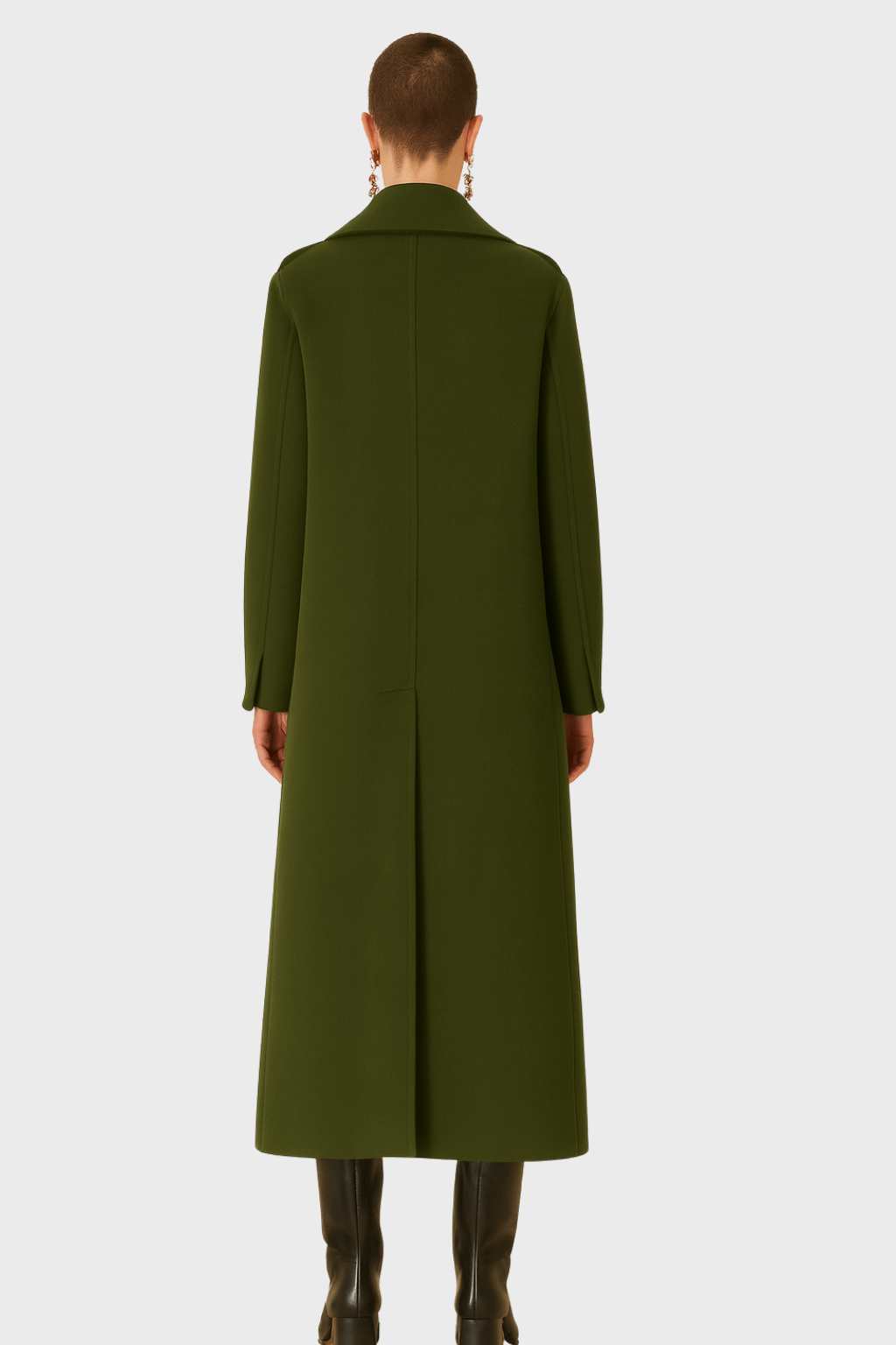 Green Wool Long Double Breasted Coat