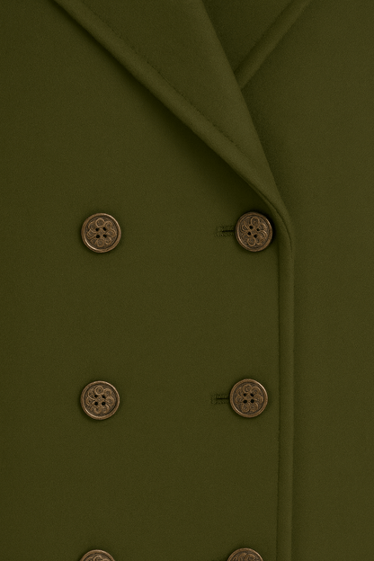 Green Wool Long Double Breasted Coat