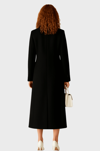 Classic Black Wool Double Breasted Long Coat