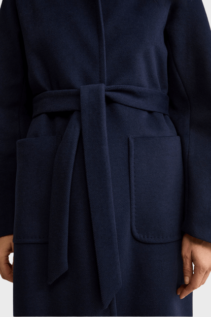 Long Lined Belted Blue Wool Coat