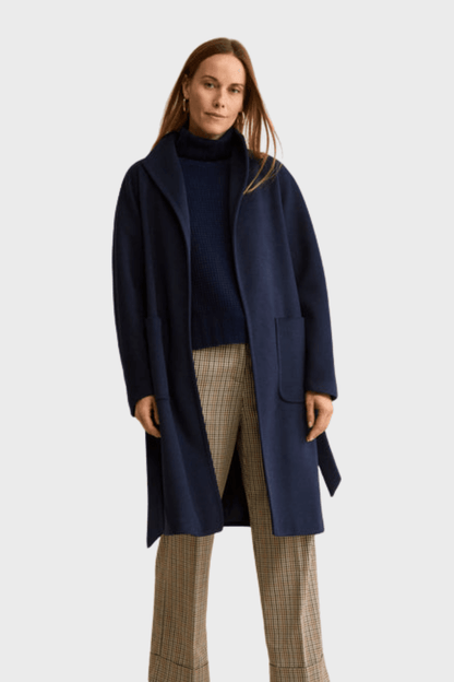 Long Lined Belted Blue Wool Coat