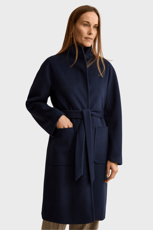 Long Lined Belted Blue Wool Coat