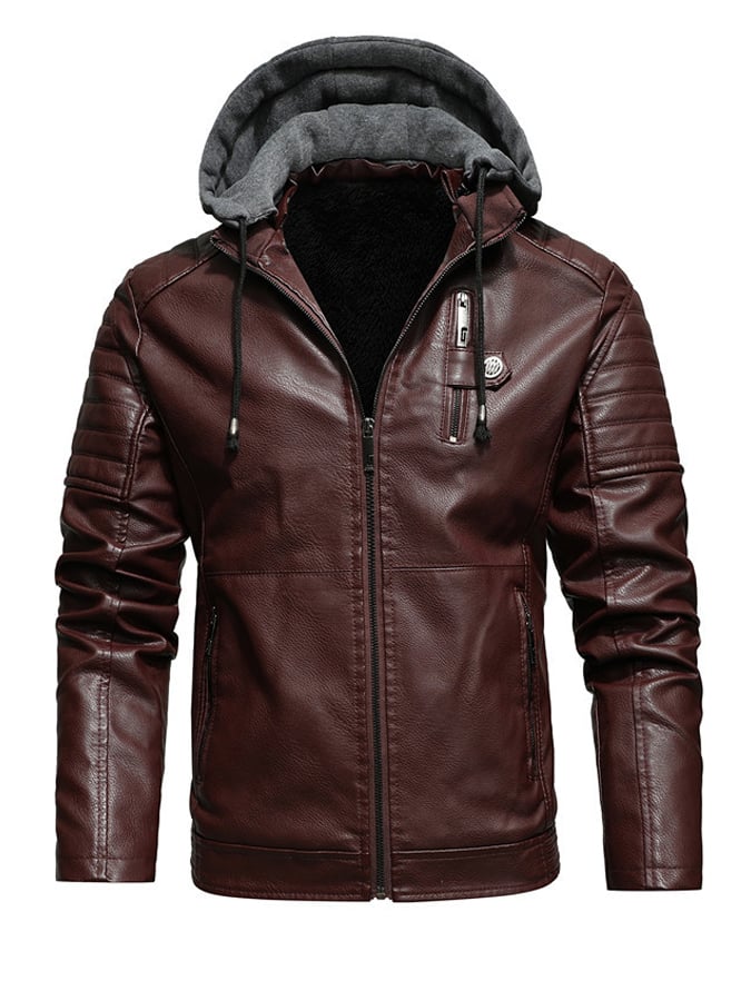 François | Hooded Faux-Leather Zip Jacket with Lined Interior