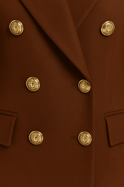 Classic Brown Long Double Breasted Wool Coat