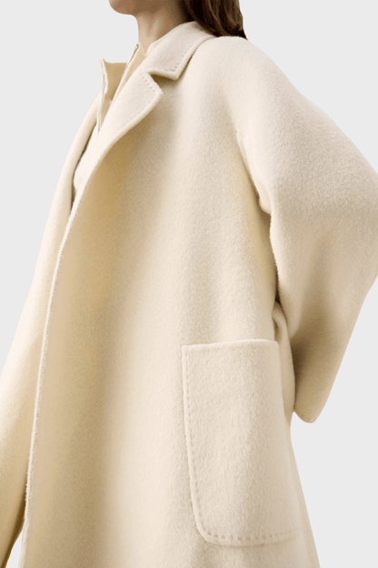 Double-Breasted White Wool Coat