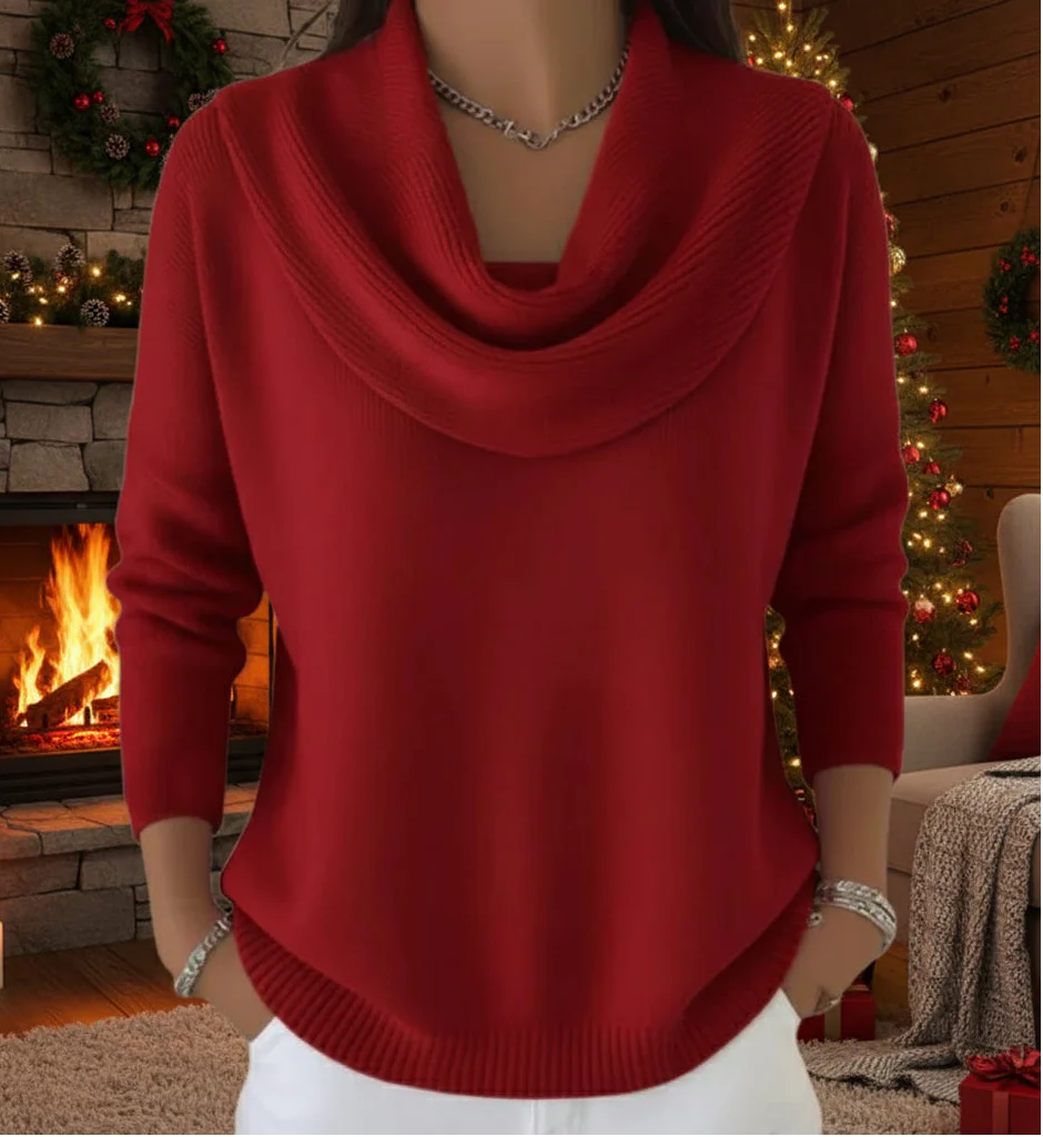 Amber | Cozy Waffle Knit with Elegant Cowl Neck