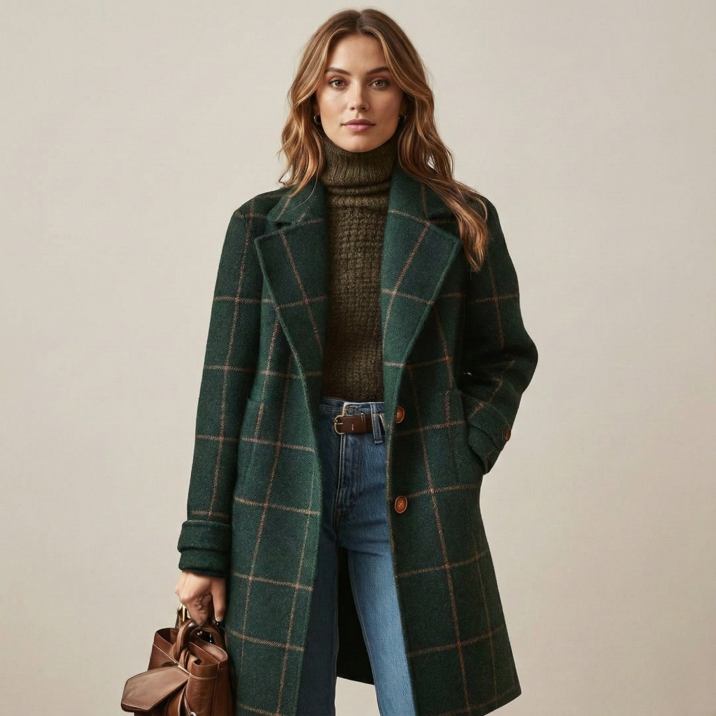 Checked Wool Coat in Scandinavian Style