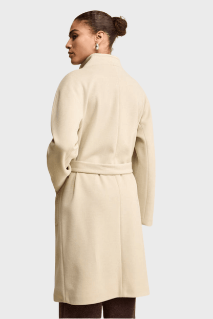 Long Lined Belted Beige Wool Coat
