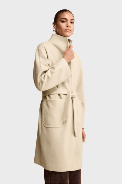 Long Lined Belted Beige Wool Coat