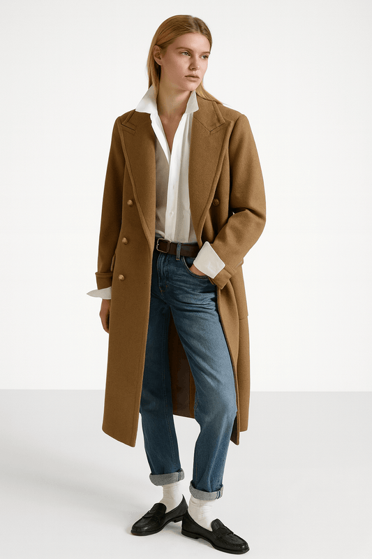 Women’s Classic Long Double Breasted Wool Coat