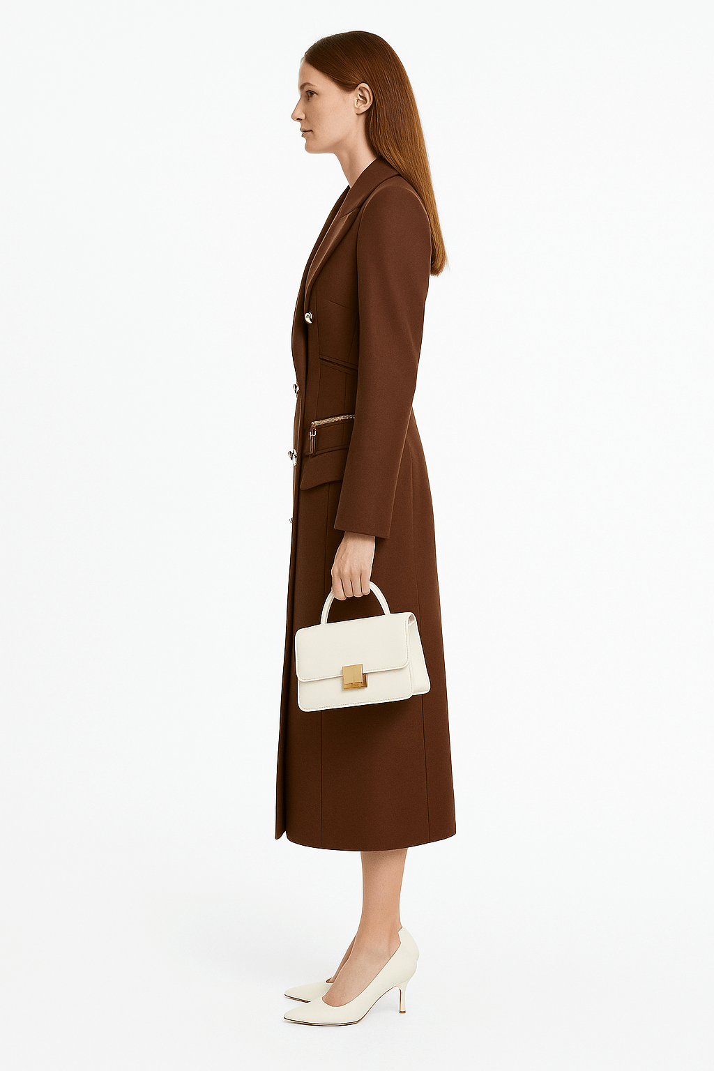 Classic Brown Long Double Breasted Wool Coat