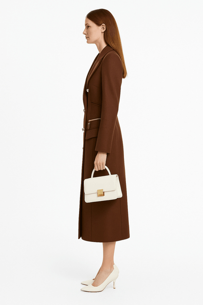 Classic Brown Long Double Breasted Wool Coat