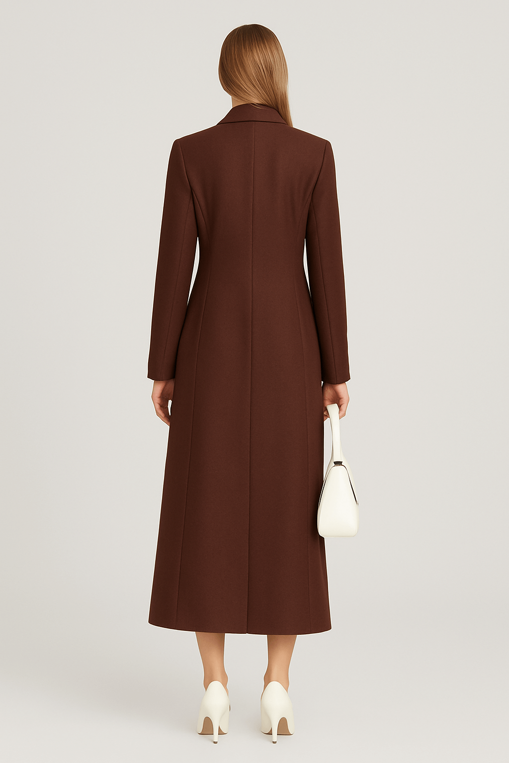 Classic Brown Long Double Breasted Wool Coat