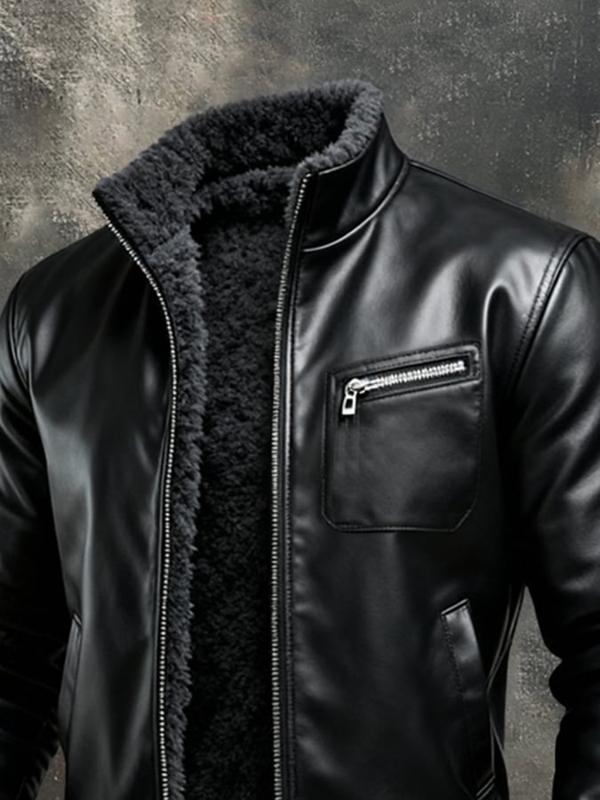 Blake | Sherpa-Lined Black Leather Winter Jacket