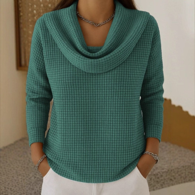 Amber | Cozy Waffle Knit with Elegant Cowl Neck