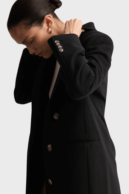 Pure Black Wool Single Breasted Coat
