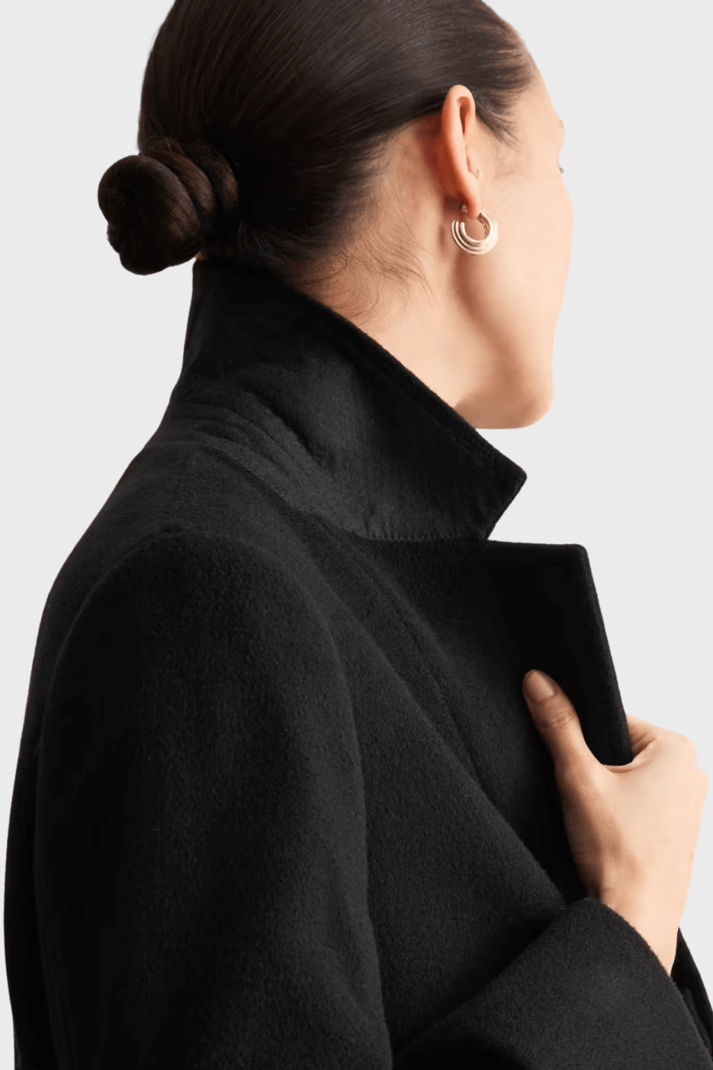 Pure Black Wool Single Breasted Coat