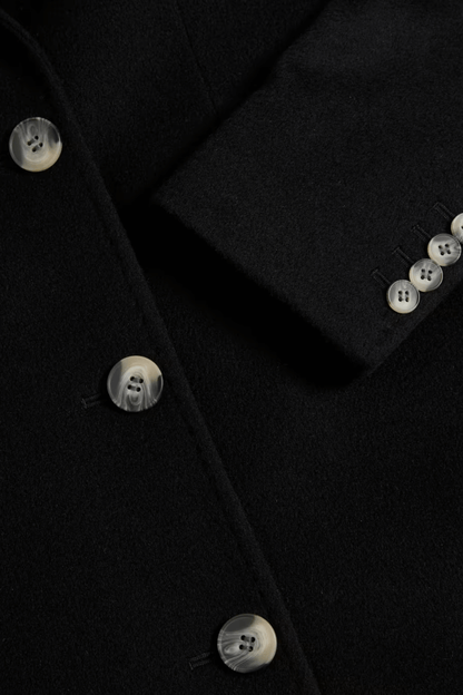 Pure Black Wool Single Breasted Coat