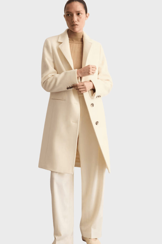Pure Beige Wool Single Breasted Coat