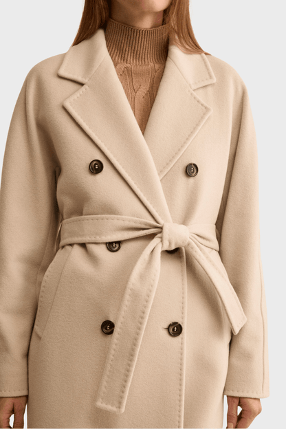 Double Breasted Beige Wool Coat