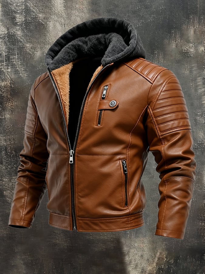 François | Hooded Faux-Leather Zip Jacket with Lined Interior