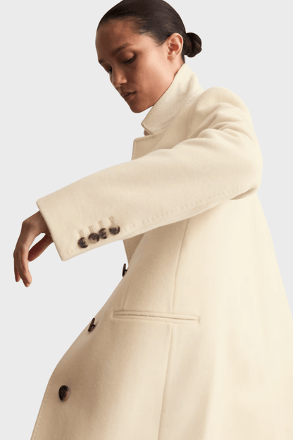 Pure Beige Wool Single Breasted Coat