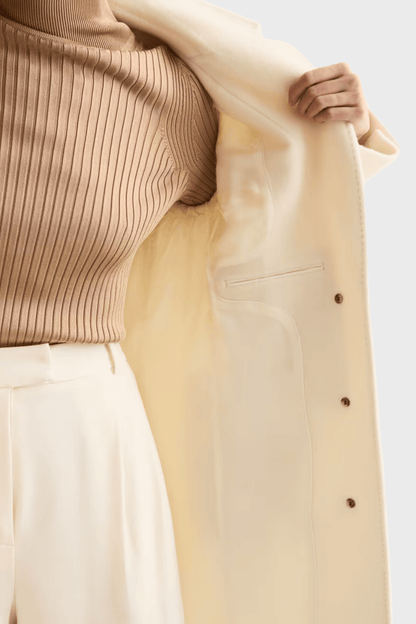 Pure Beige Wool Single Breasted Coat