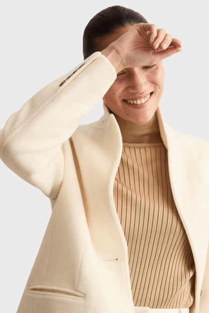 Pure Beige Wool Single Breasted Coat