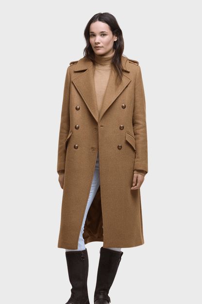 Classic Brown Wool Long Double Breasted Coat