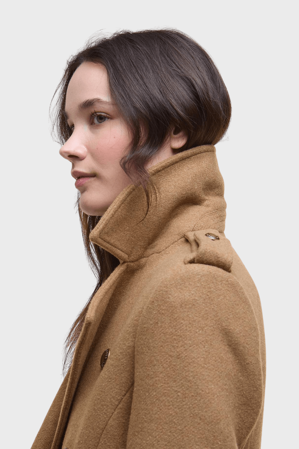 Classic Brown Wool Long Double Breasted Coat