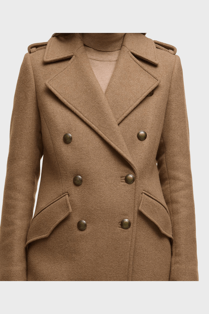 Classic Brown Wool Long Double Breasted Coat