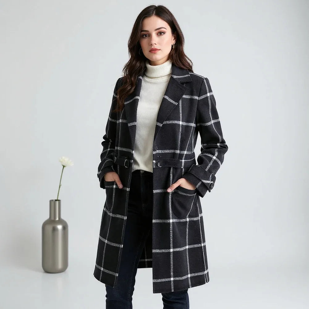 Checked Wool Coat in Scandinavian Style