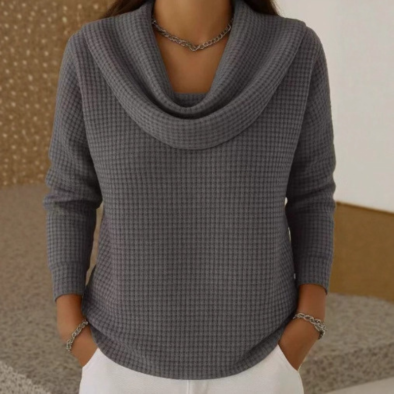 Amber | Cozy Waffle Knit with Elegant Cowl Neck